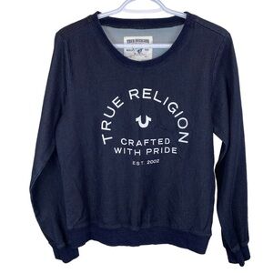 True Religion Navy Blue Crew Neck Graphic Logo Sweatshirt Women's S